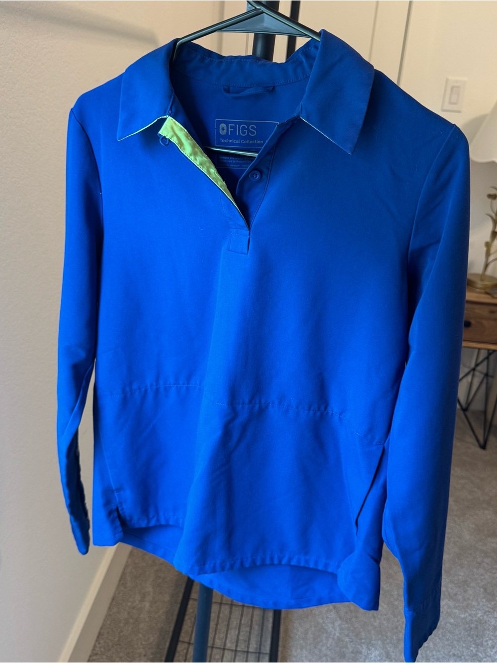 FIGS XS Royal Blue Long-Sleeve Button-Down Polo